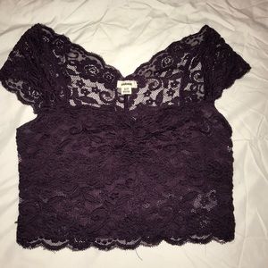 Dark purple lace crop top from Garage